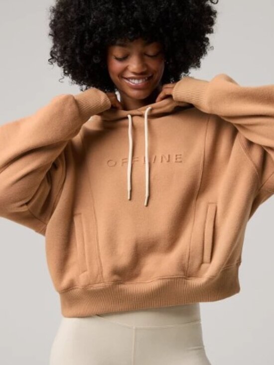 aerie Tops - OFFLINE By Aerie Cloud Fleece Cropped Hoodie Tan Beach Dune Small
